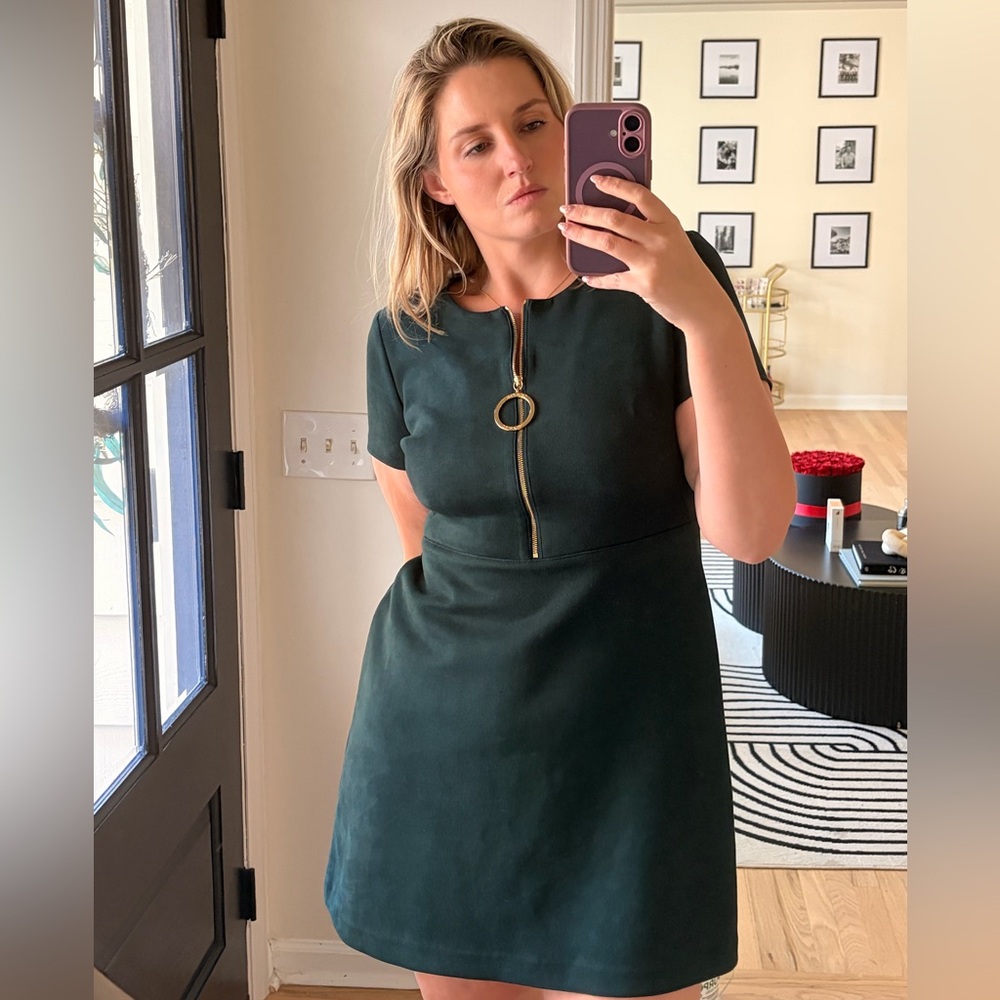 Calvin Klein Dark Green velvet Dress with Gold Accent